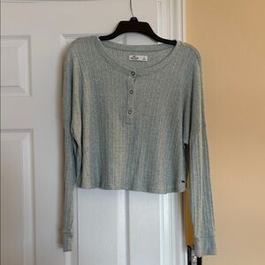 Women's Ribbed Long Sleeve Sweater Material Top - Blueish Gray